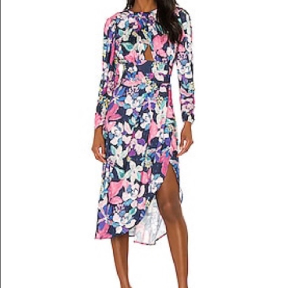 For Love And Lemons Floral Midi Dress - Pink and Blue